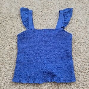 Old Navy Sleeveless Fully Smocked Batik Blue Eyelet Summer Top M